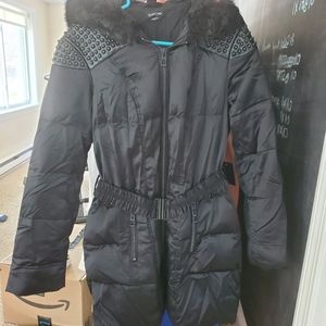 Bebe Black Coat Hoodie Winter Outerwear